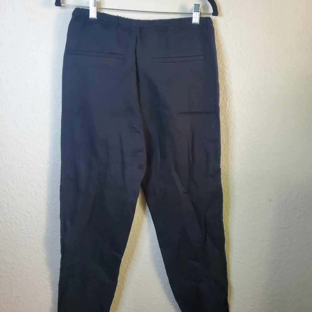 Zara Black Light Flowy Comfort Drawstring Pants XS Faux Linen Blend Sheer Casual